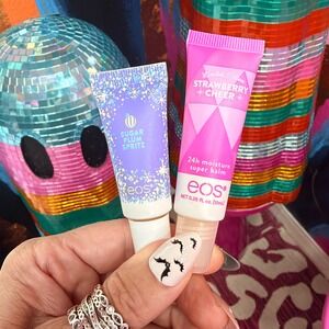 eos Lip Balm Duo Strawberry Cheer Limited Edition and Sugar Plum Spritz Mini